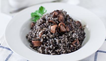 Black Risotto with squid and squid ink sauce