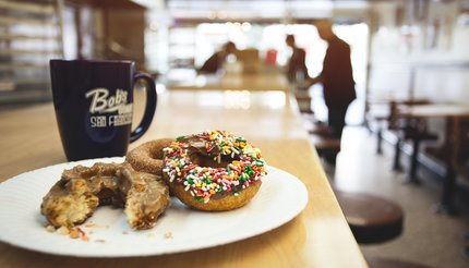 A variety of three donuts at Bob's Donuts