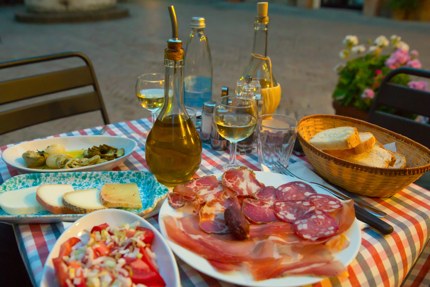 Typical Tuscan snacks in Pienza, Tuscany