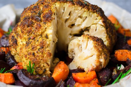 A whole roasted cauliflower