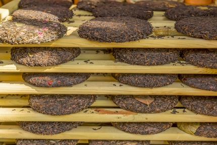 Pu-erh tea cakes in Yunan, China