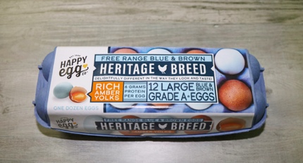 A carton of heritage breed eggs sold in California