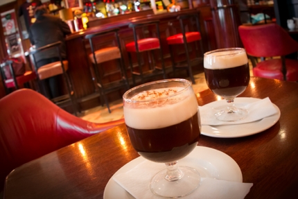 Drinking Irish coffee in an Irish pub