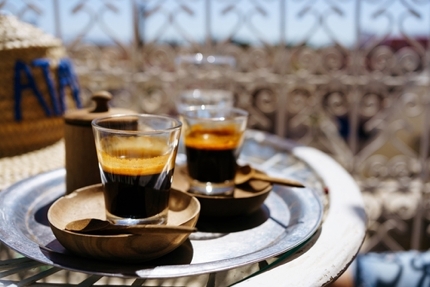 Enjoying coffee in Marrakesh, Morocco