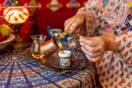 Pouring a cup of Turkish coffee