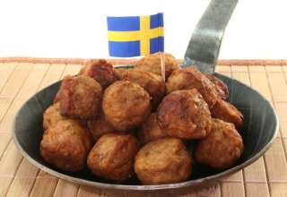 Meatballs with Swedish flag in the middle