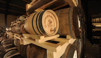 Barrels of whisky at the English Whisky Company