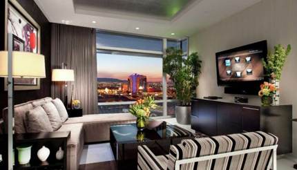 Penthouse suite living room at Aria