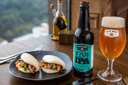 A seriously good IPA beer with pork bao buns on the side